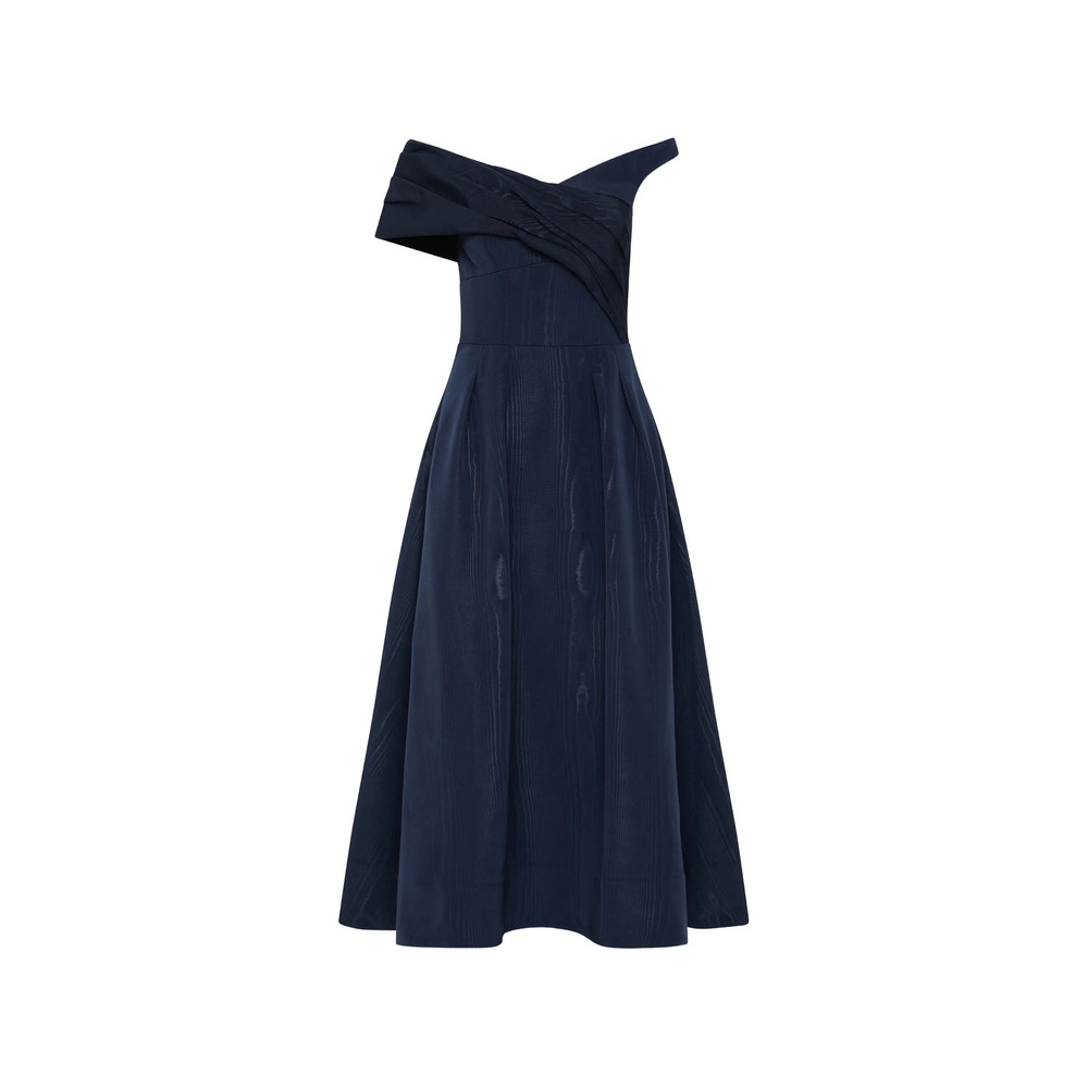 Rebecca Vallance Pleated Off-shoulder Midi Dress
