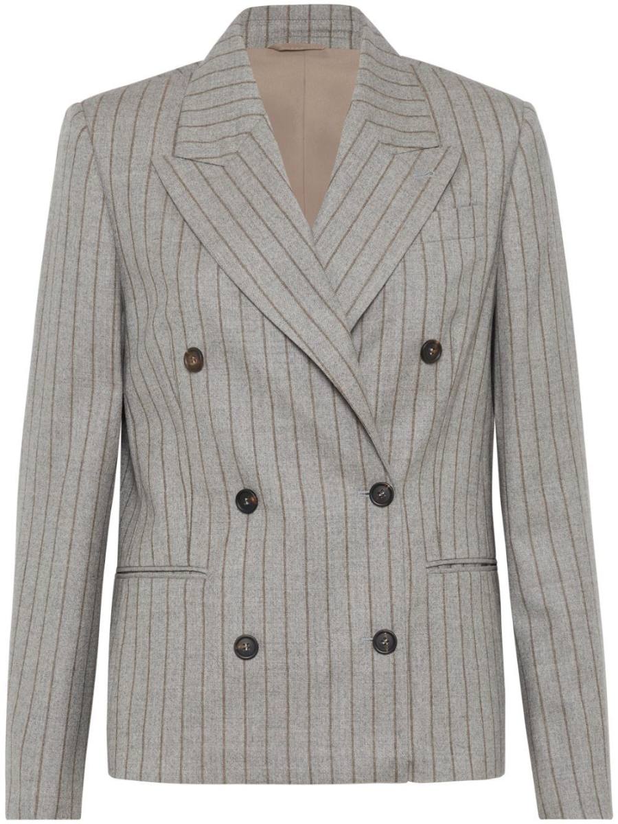 pinstripe double-breasted blazer