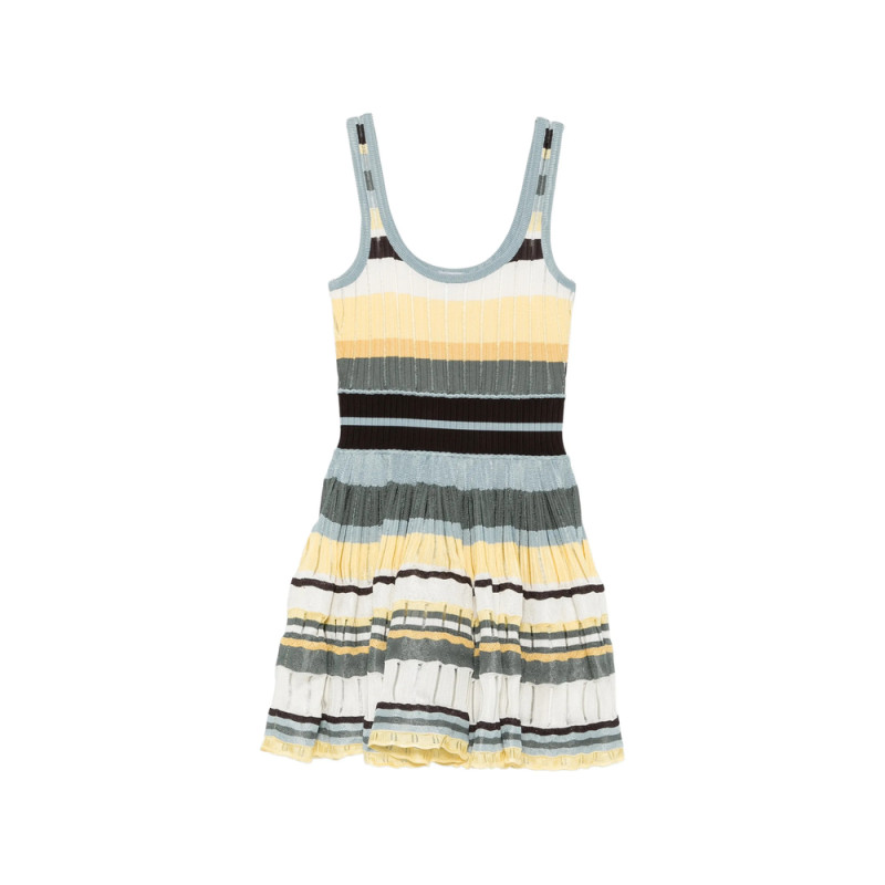 Alaïa Crinoline Striped Pleated Mini Dress