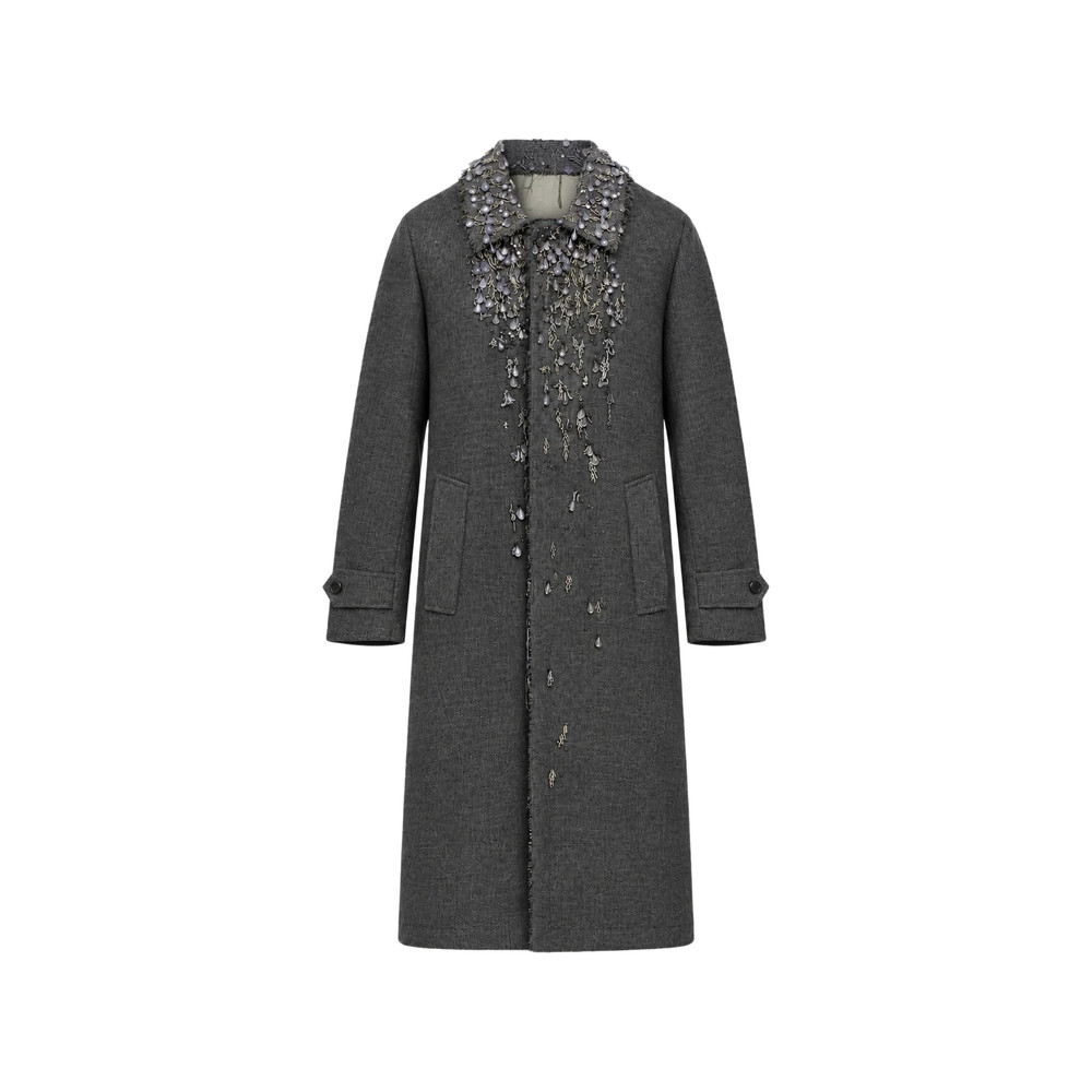 Prada Single-breasted Mouliné Prince Of Wales Check And Embroidered Twill Coat