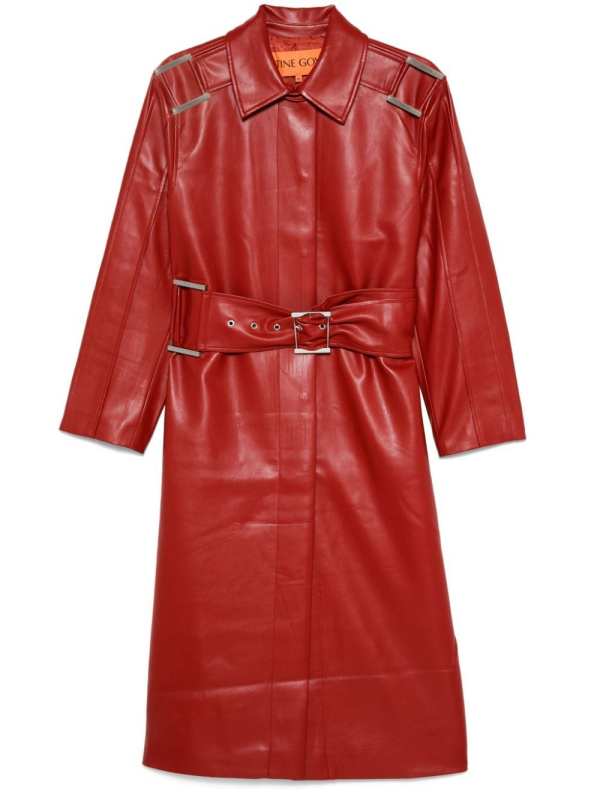 belted faux-leather coat