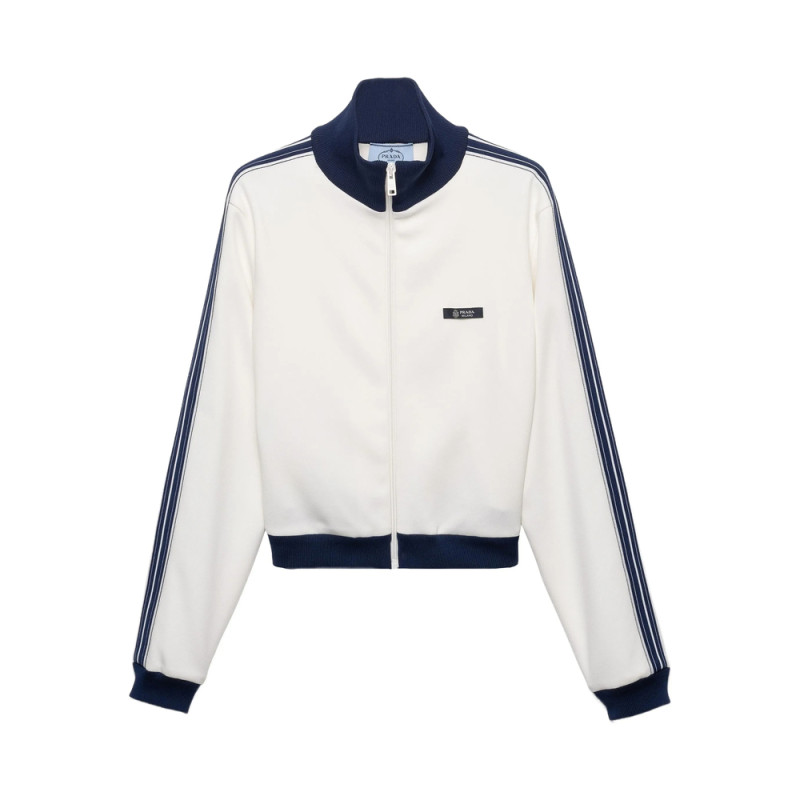 Prada Leather-elbow Patches Striped Sweatshirt