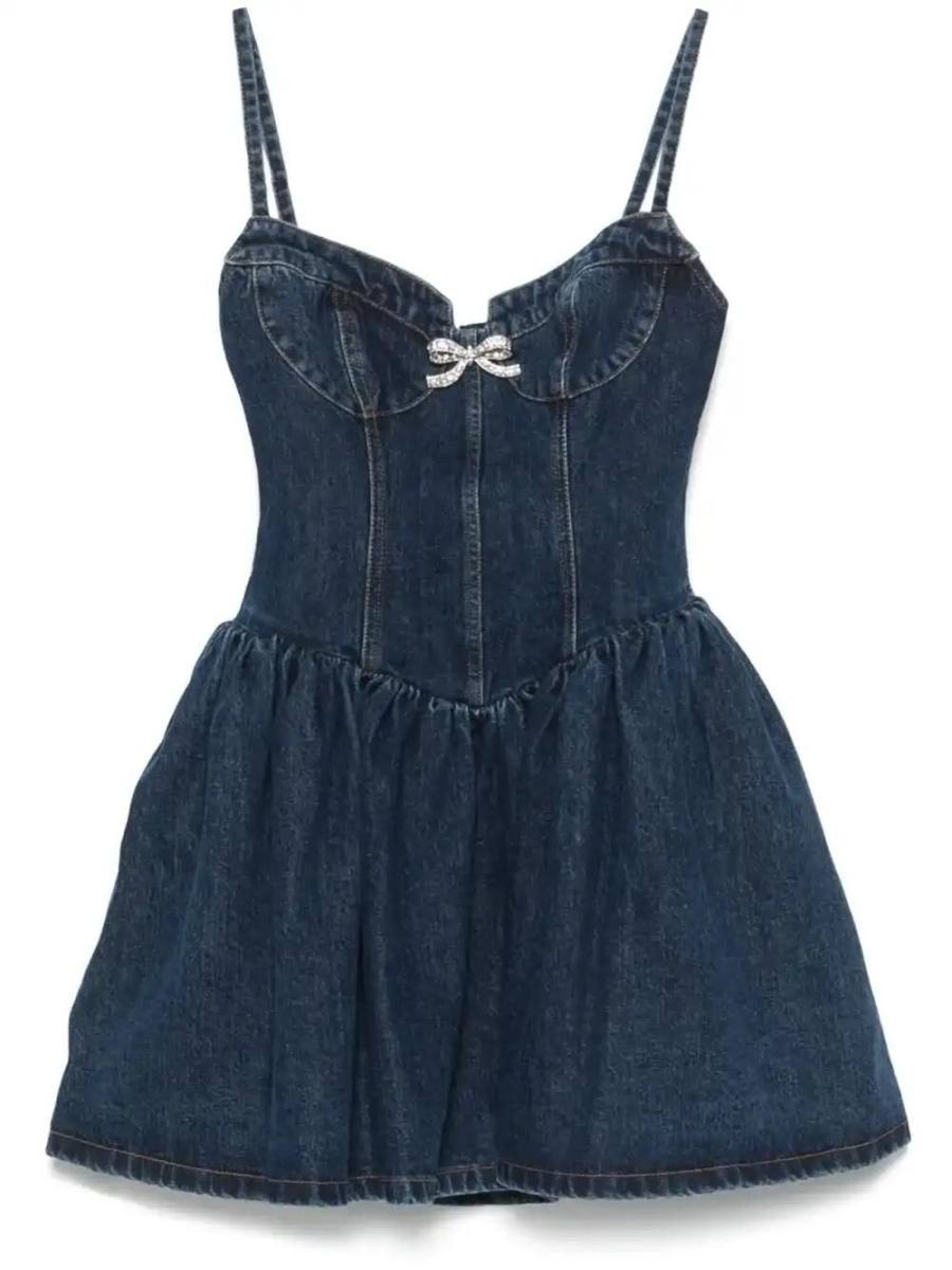 bow-detailed denim mini dress