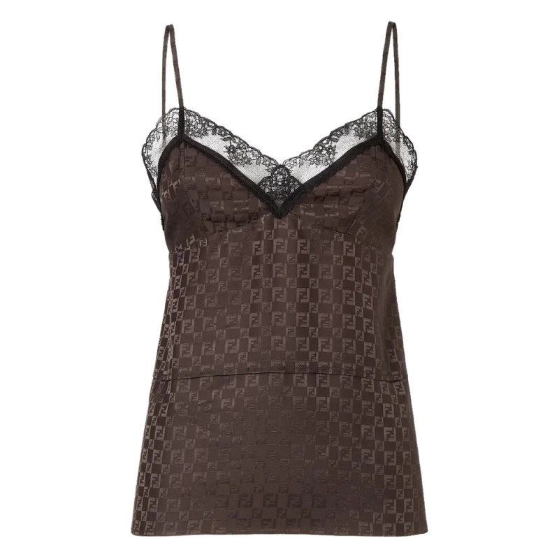 Fendi Jacquard FF Lace-trimmed Top