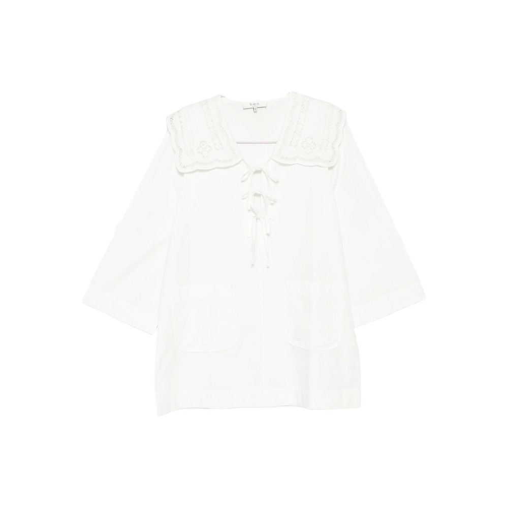 Sea Lace-collar Tie-front Dress