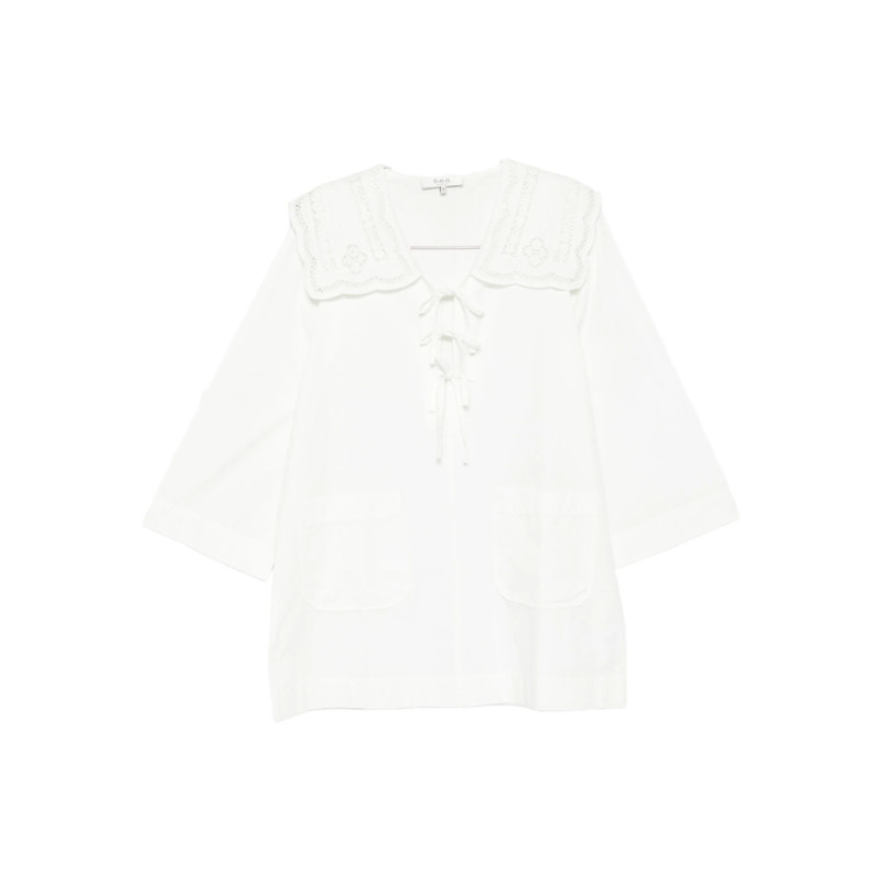 Sea Lace-collar Tie-front Dress
