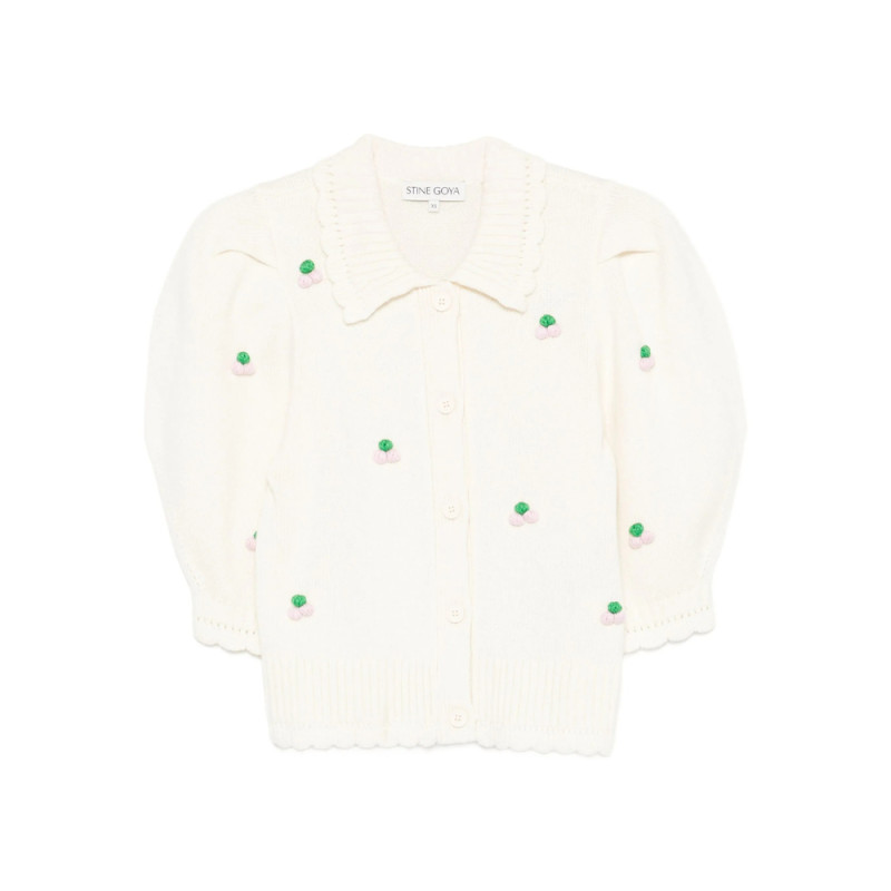 Stine Goya Puff-sleeve Embroidered Cardigan