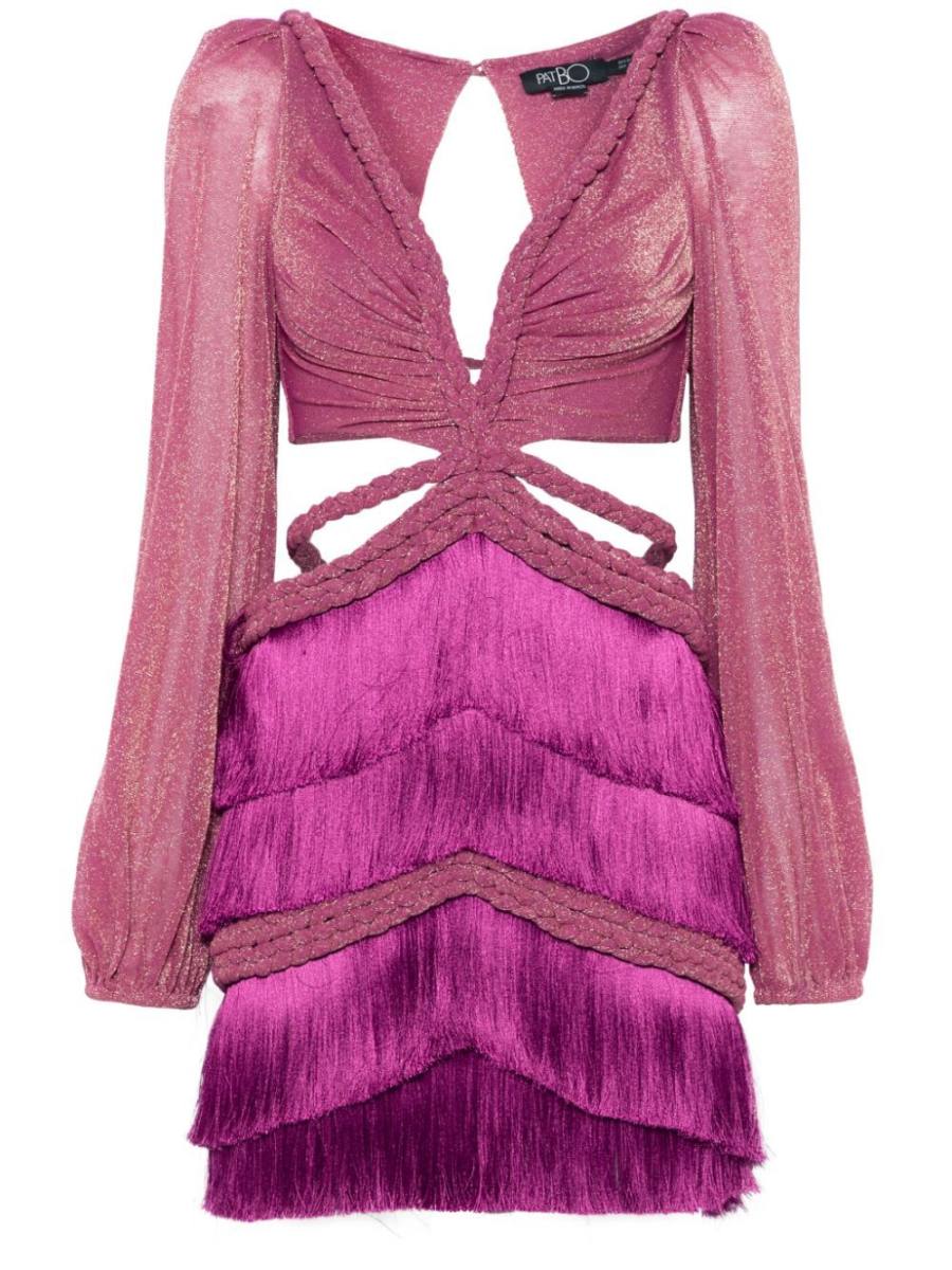 metallic fringe mini dress