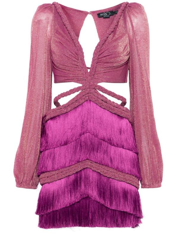 metallic fringe mini dress