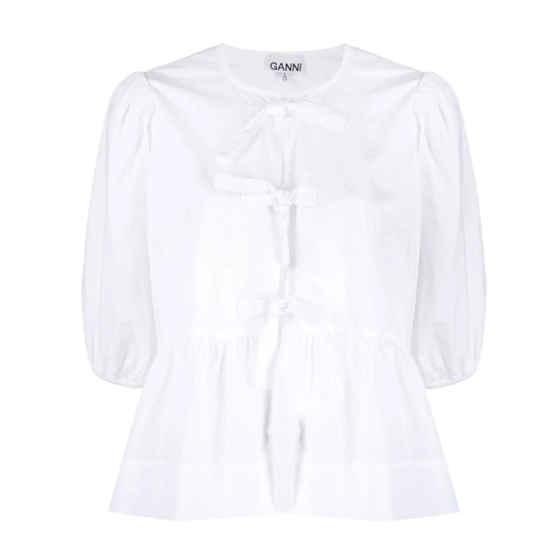 Ganni Organic-cotton Peplum Blouse