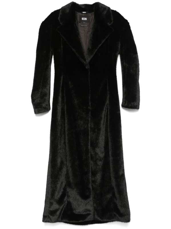 scarf-detail faux-fur coat