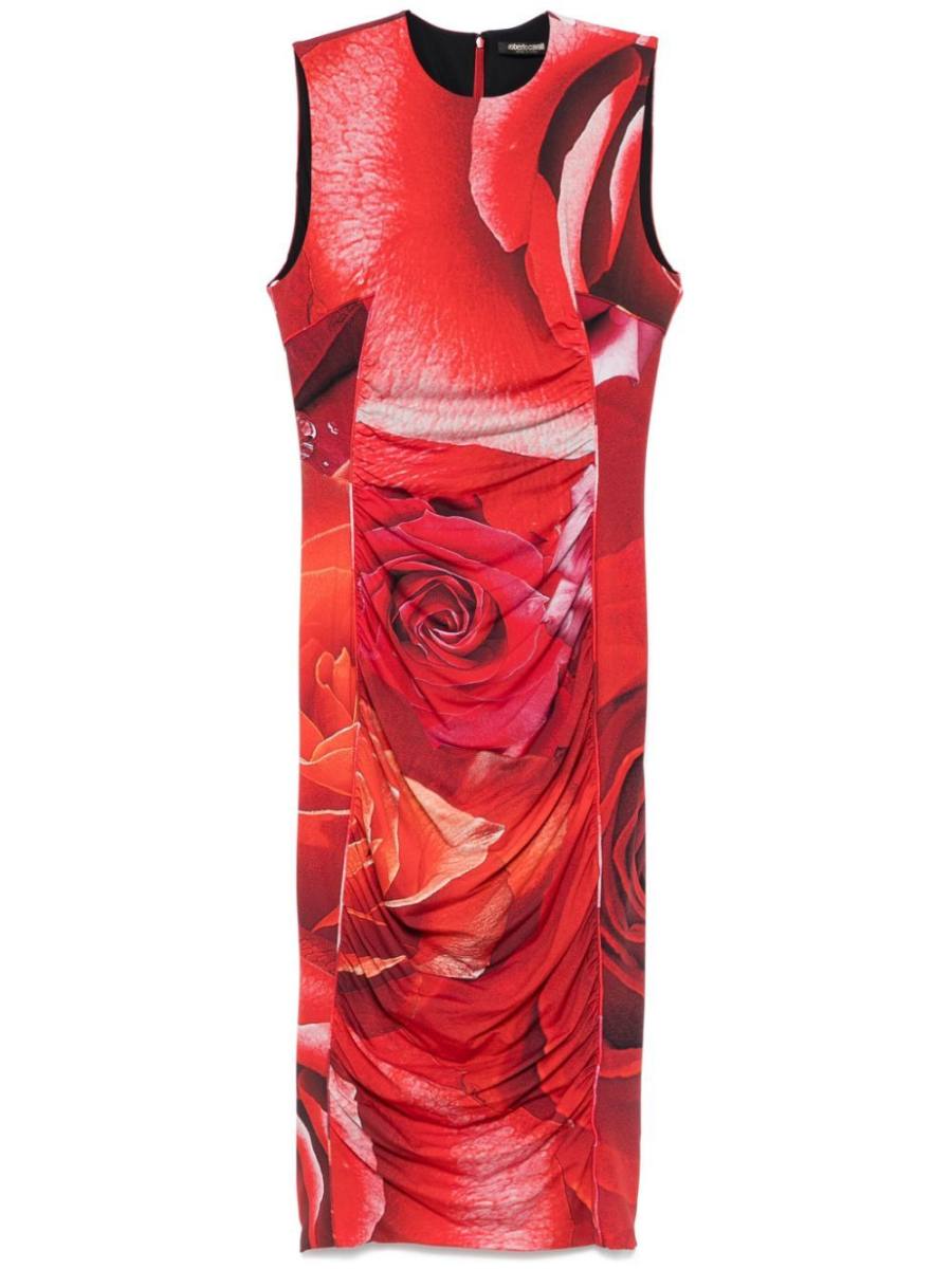 rose-print midi dress