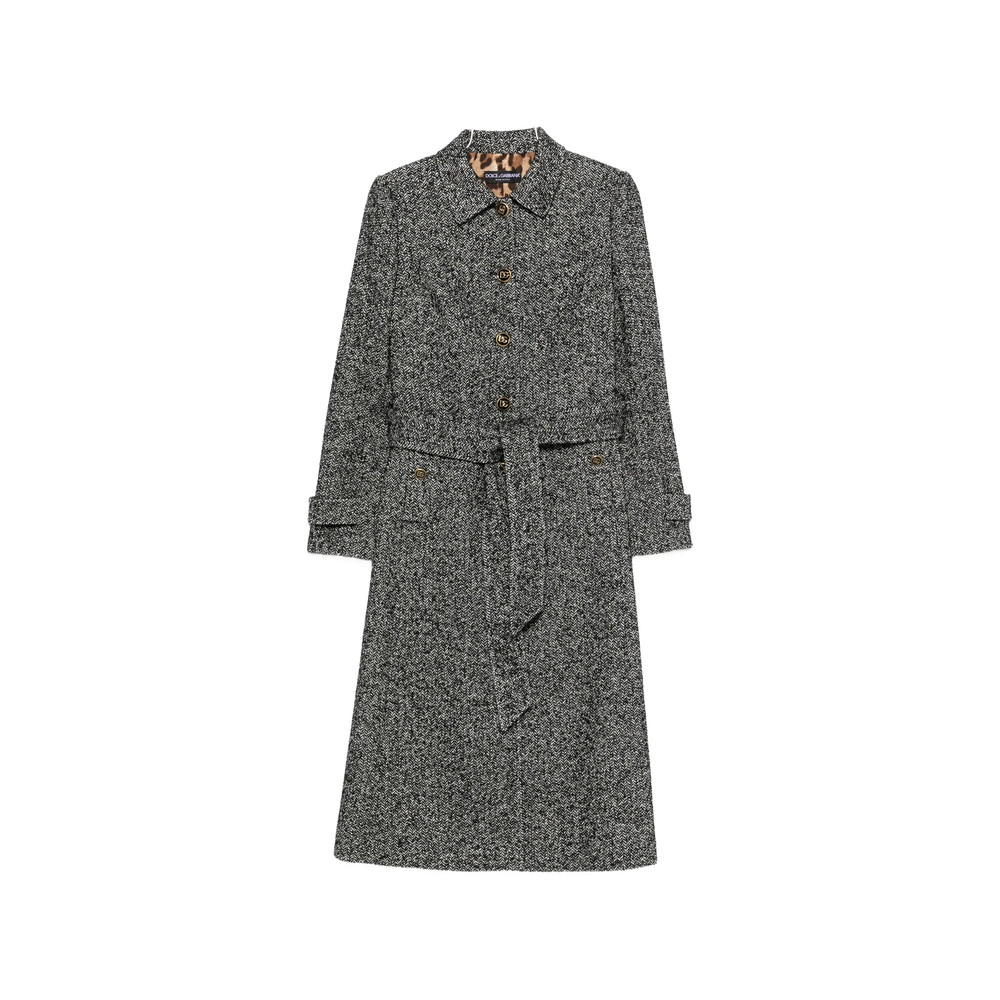 Dolce & Gabbana Herringbone-pattern Belted Single-breasted Coat
