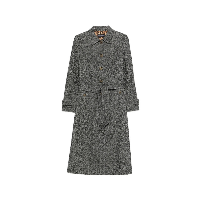 Dolce & Gabbana Herringbone-pattern Belted Single-breasted Coat