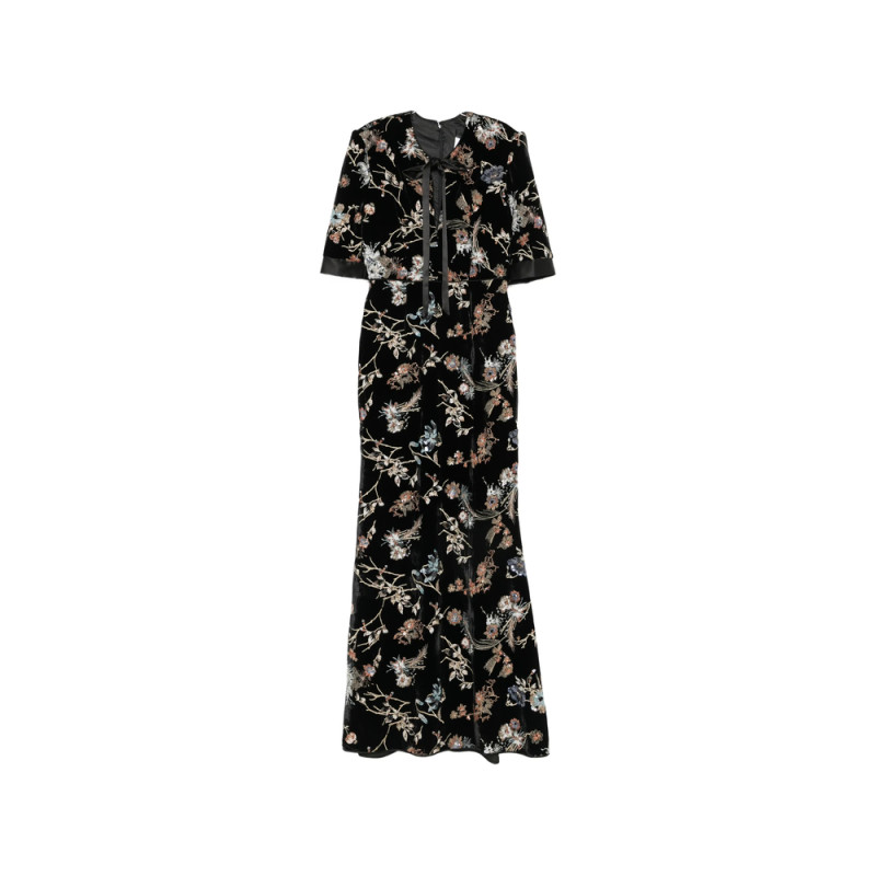 De Santis Floral-embroidered Velvet Maxi Dress