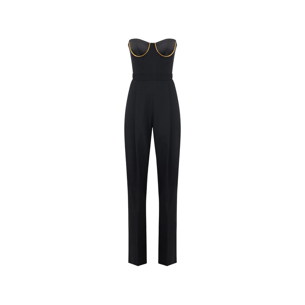 Elisabetta Franchi Jumpsuit In Gabardine Fabric With Jewel Cups
