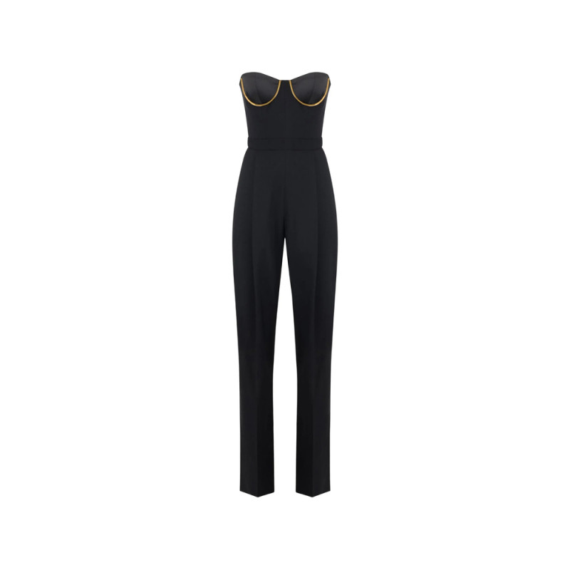 Elisabetta Franchi Jumpsuit In Gabardine Fabric With Jewel Cups