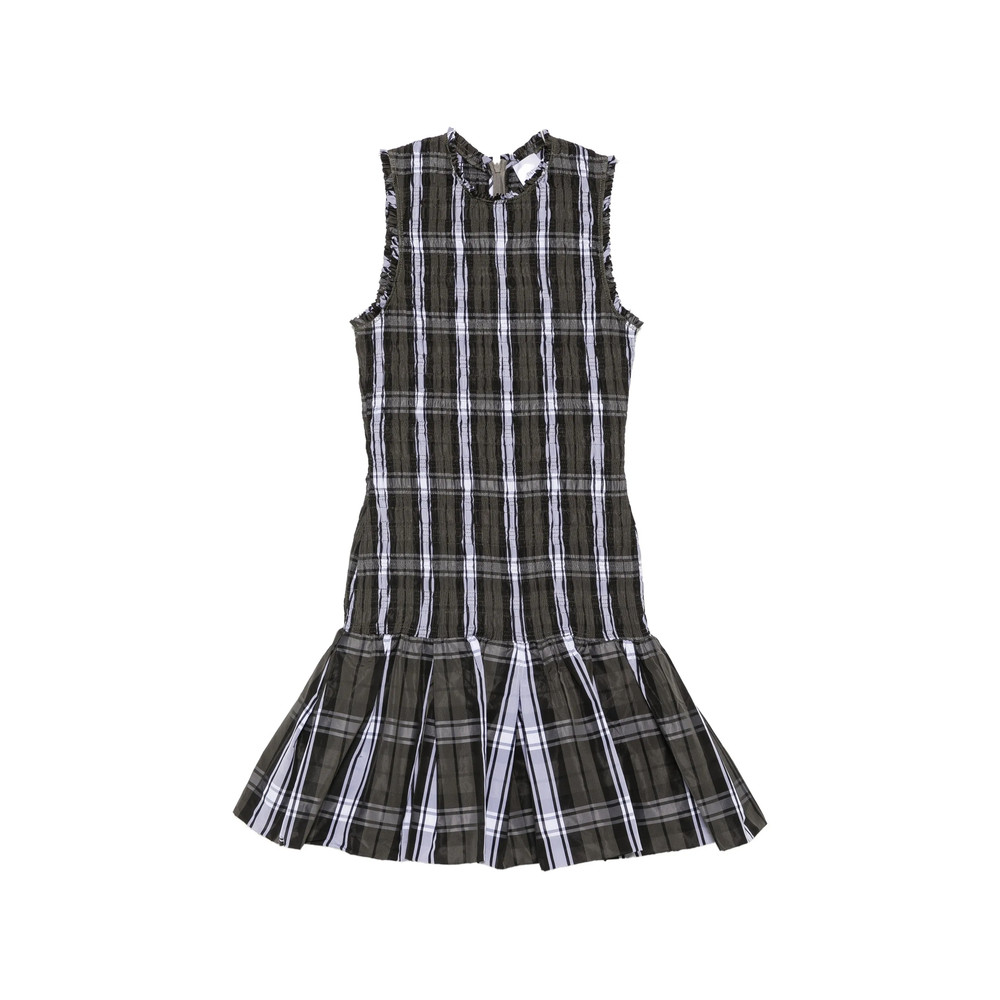 Patou Shirred Tartan-check Mini Dress