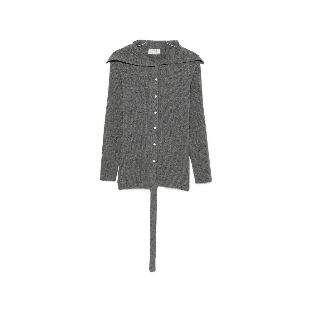 System Ribbed-knit Sailor-collar Cardigan