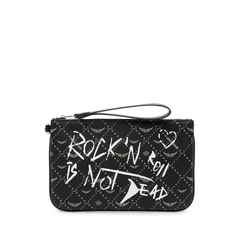 Zadig & Voltaire Slogan-print Grained-leather Clutch Bag
