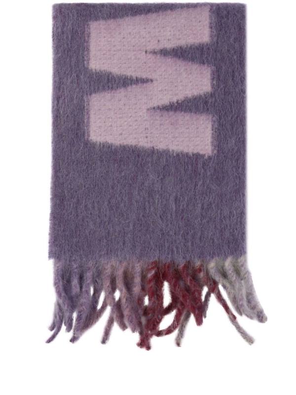 logo-jacquard fringed scarf