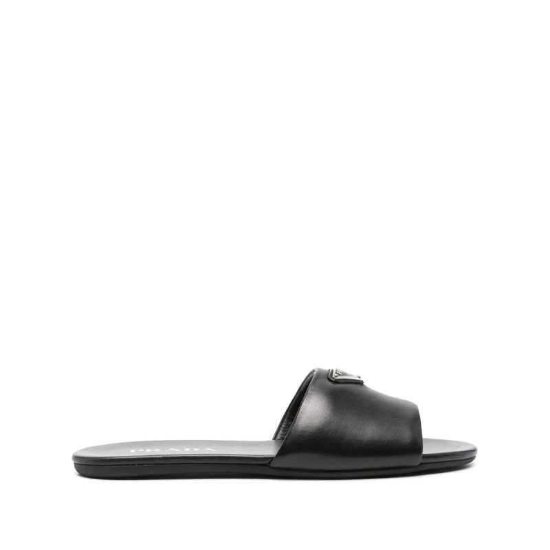 Prada Triangle-logo Leather Slides