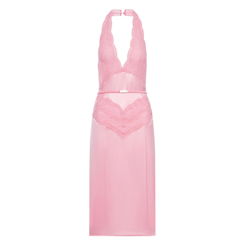 Gucci Lace-panel Satin Halterneck Dress