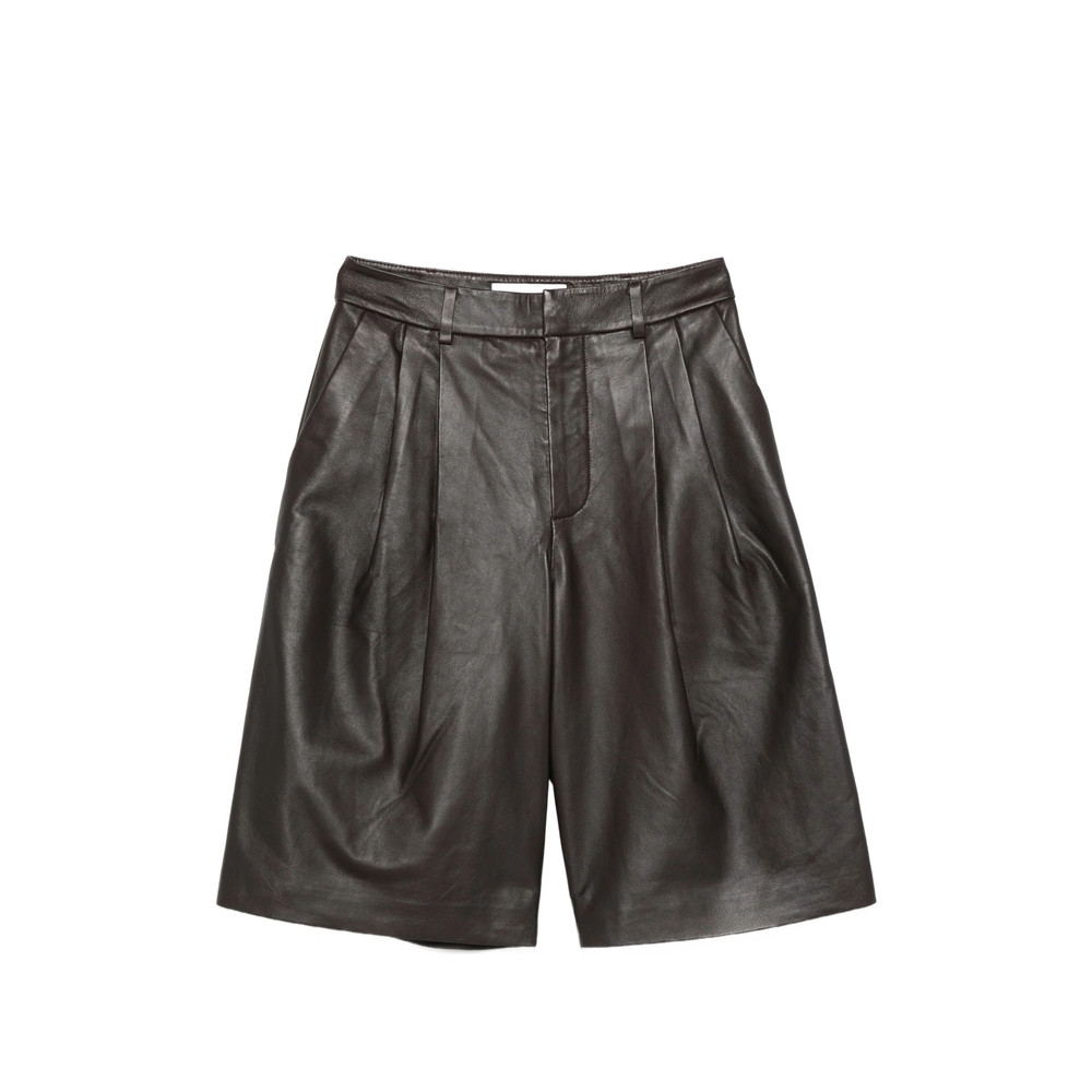Yves Salomon Pleated Leather Shorts