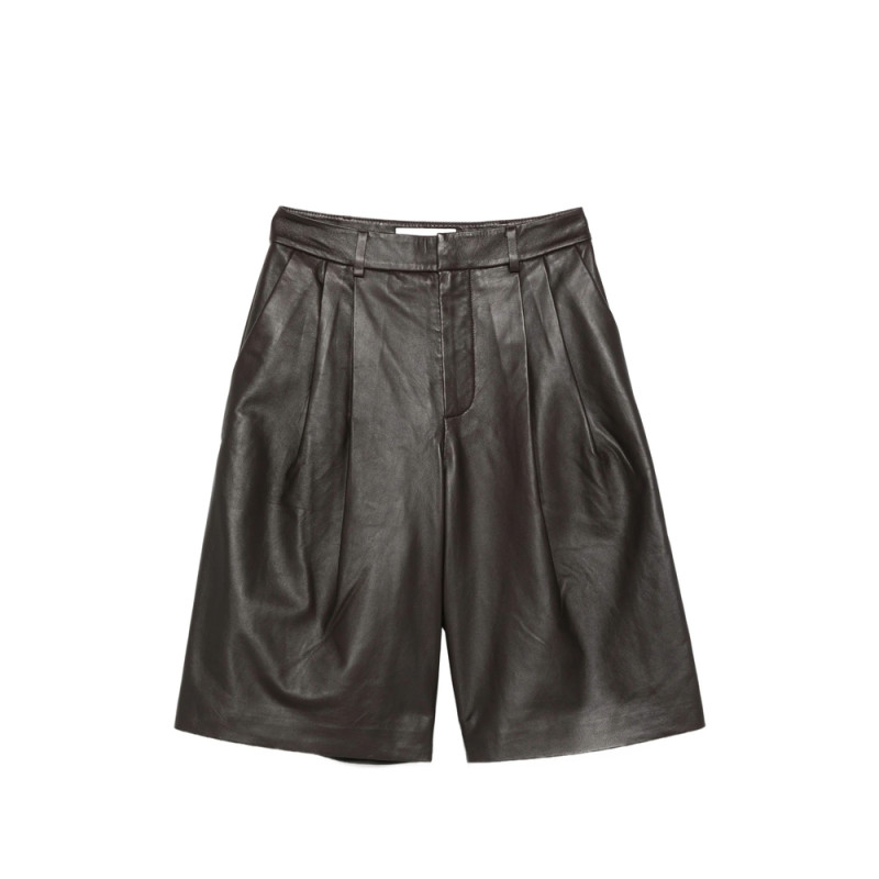 Yves Salomon Pleated Leather Shorts