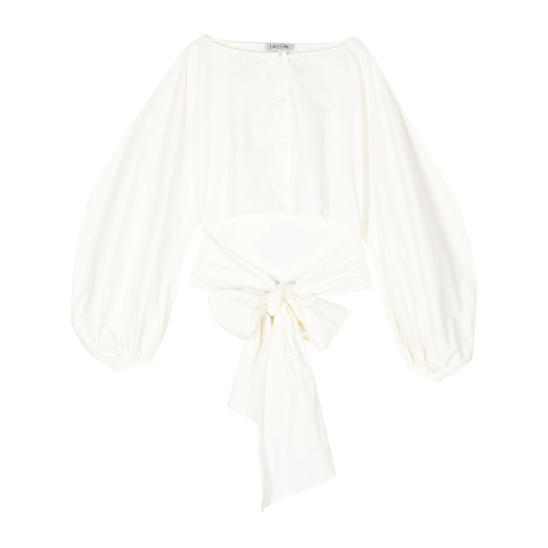 Del Core Boat-neck Tie-waist Poplin Top