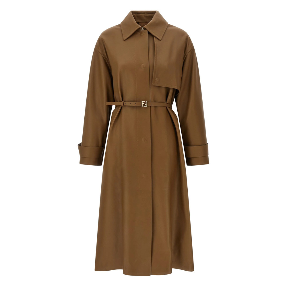 Fendi Embossed Logo Belted Trench Coat