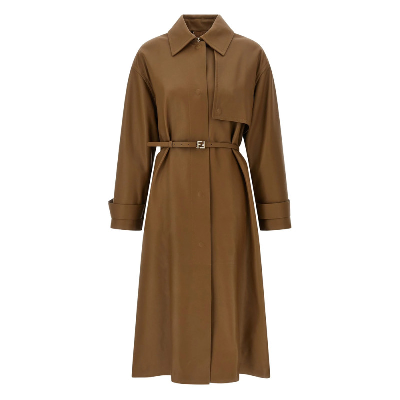 Fendi Embossed Logo Belted Trench Coat