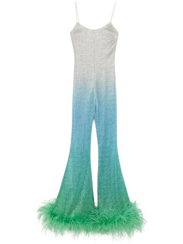 feather-trim jumpsuit