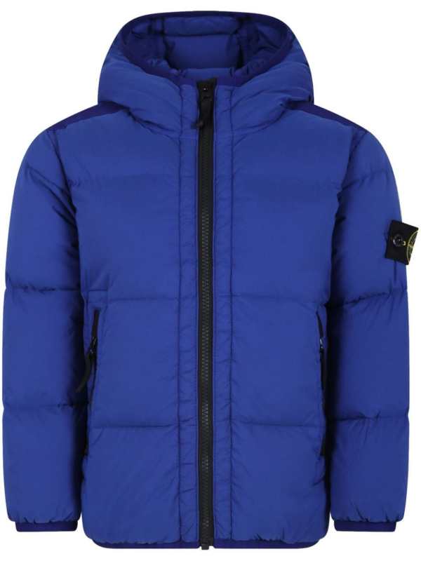 Compass-patch padded hooded jacket