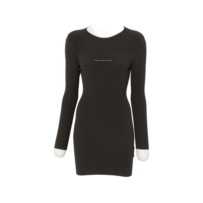 Alexander Wang Logo-print Ribbed-knit Mini Dress