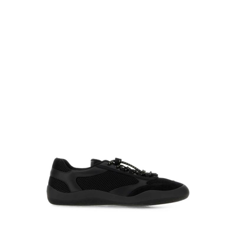 Prada Black Mesh And Leather Speedrock Sneakers