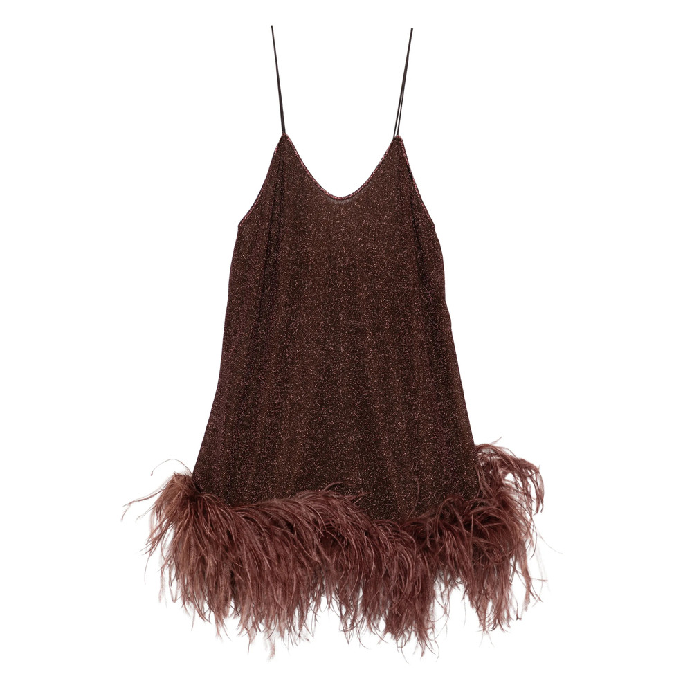 Oséree Feather-detail V-neck Mini Dress