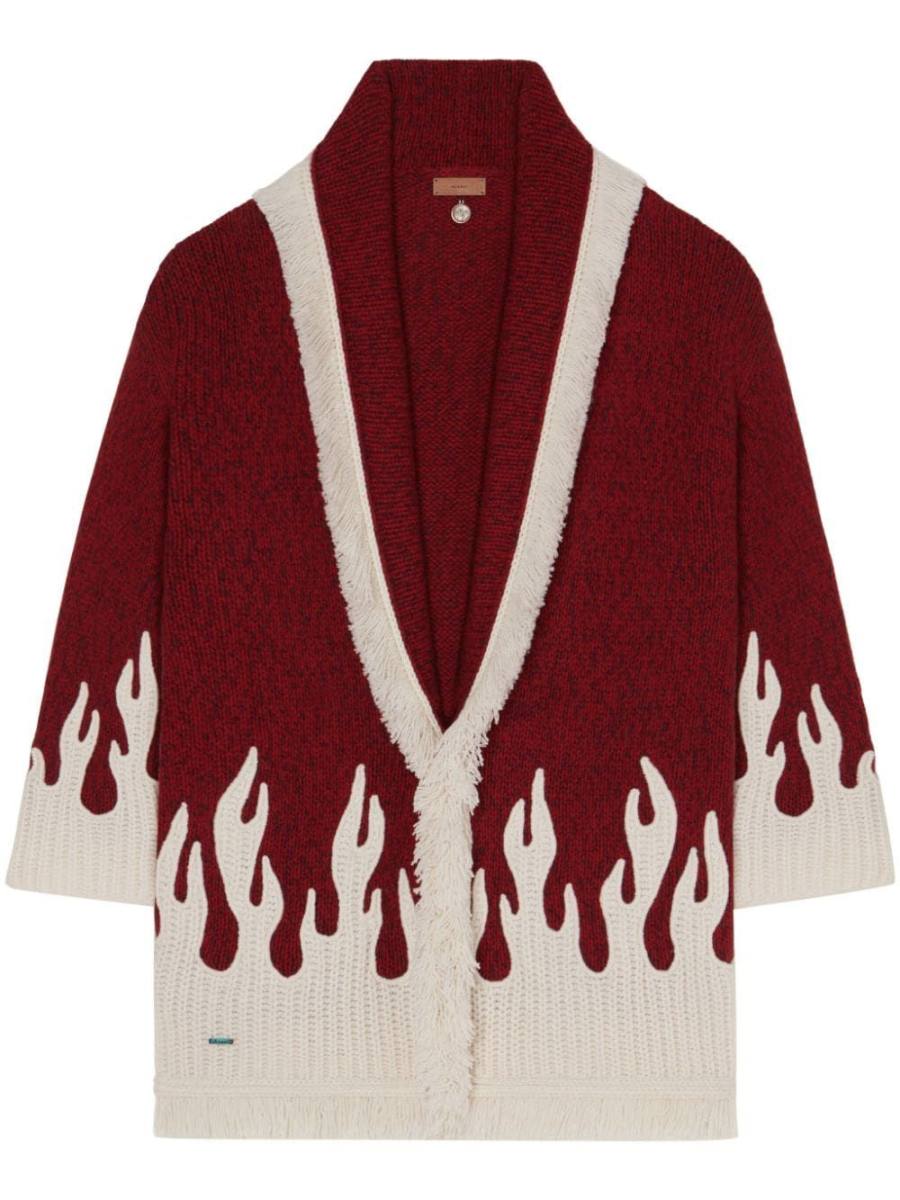 flame-motif wool-blend cardigan