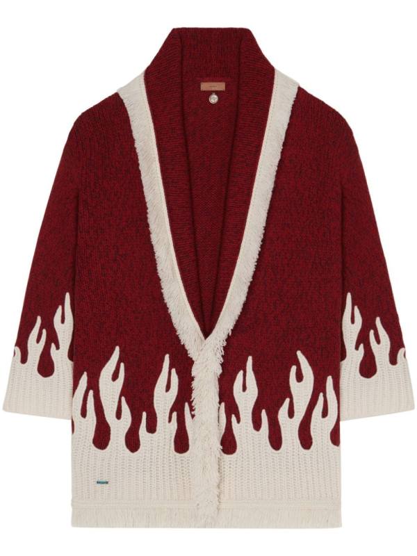 flame-motif wool-blend cardigan