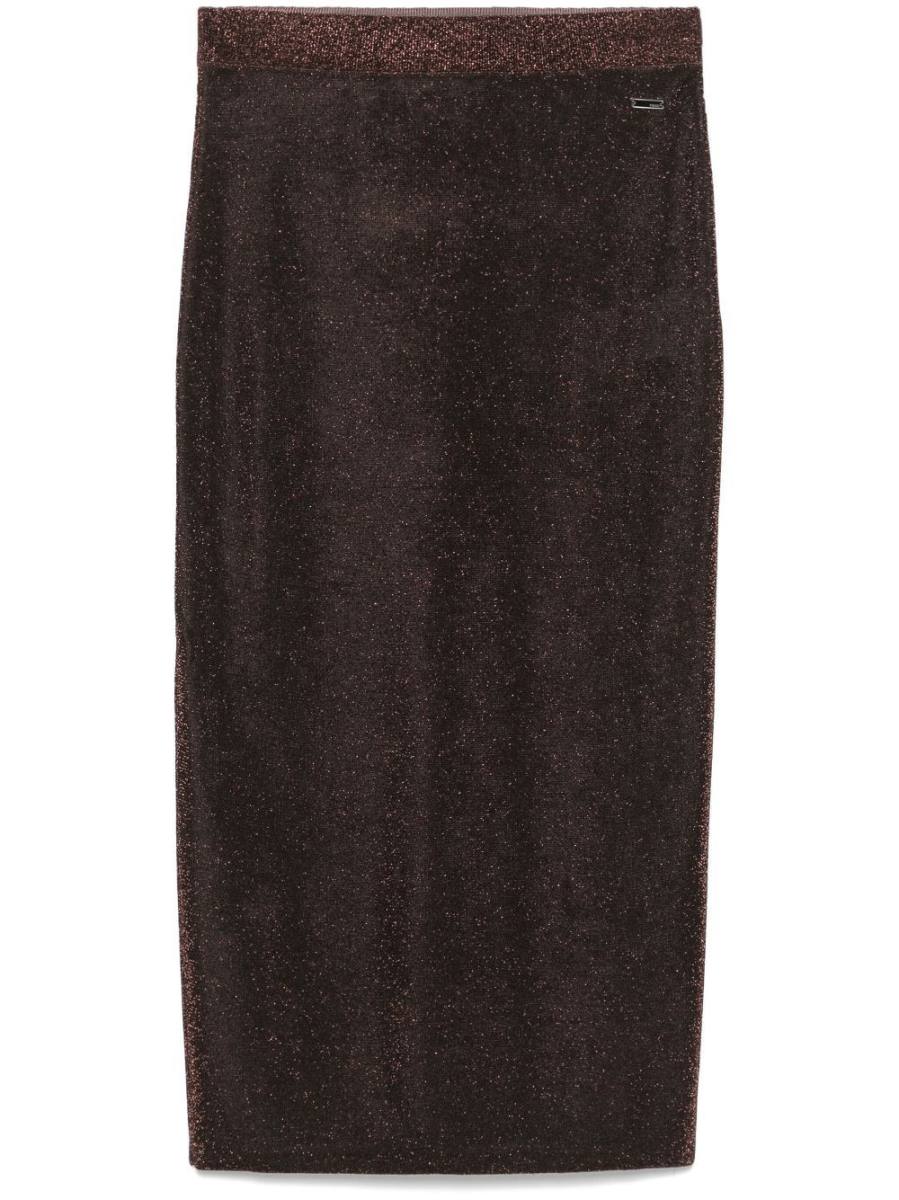 metallic-threading midi skirt
