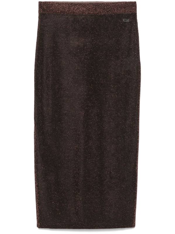 metallic-threading midi skirt