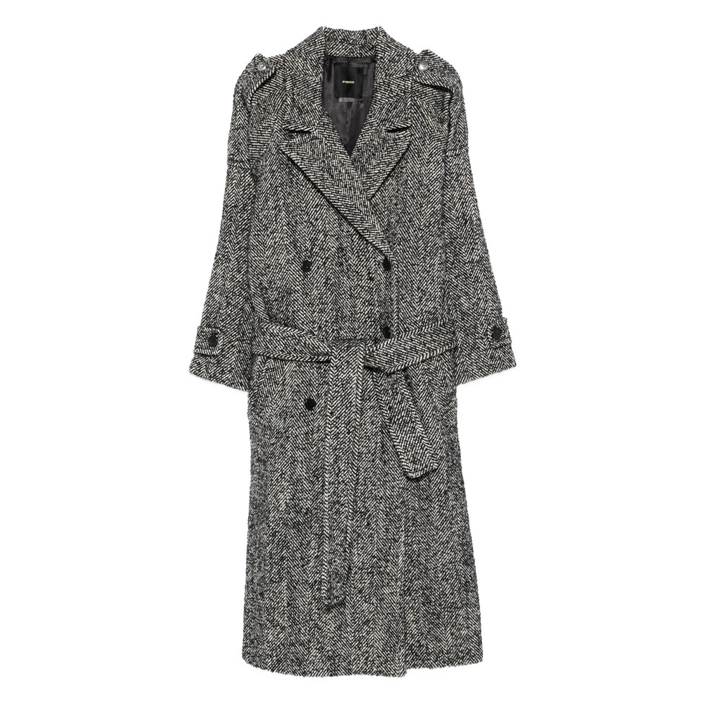 Pinko Herringbone-pattern Belted Coat