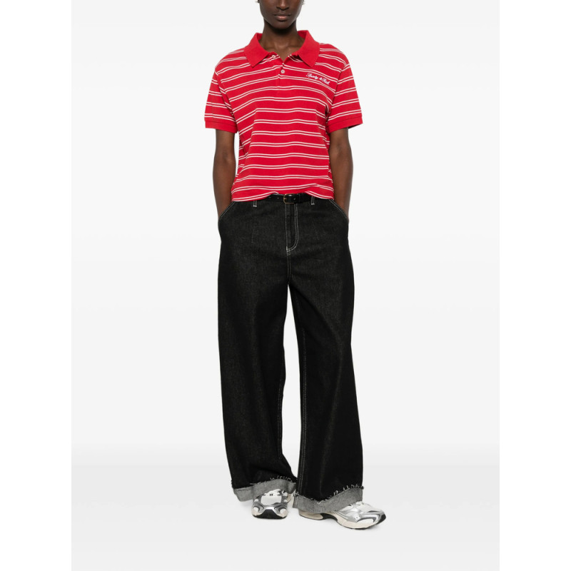 Sporty & Rich Striped Logo-embroidered Cotton Polo Shirt