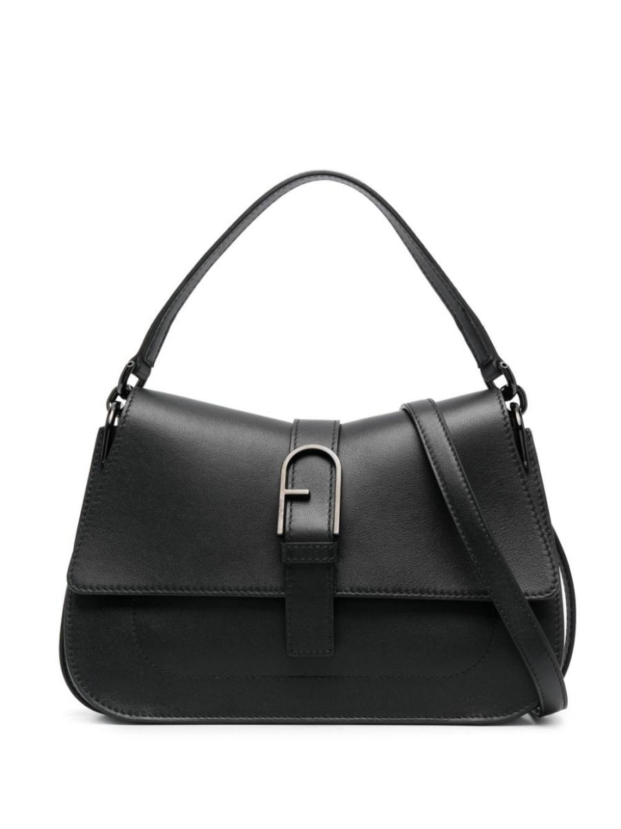 logo-plaque leather shoulder bag