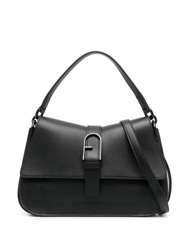 logo-plaque leather shoulder bag