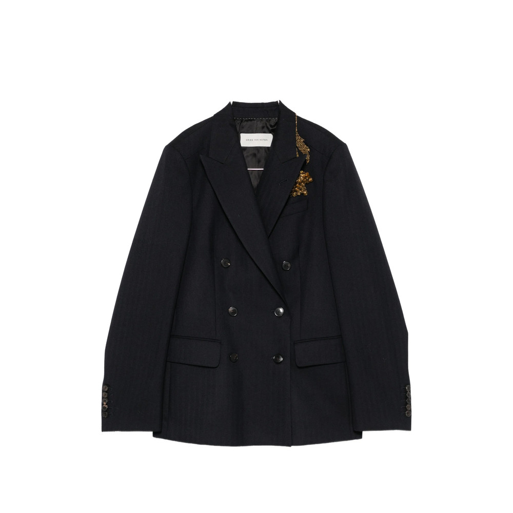 Dries Van Noten Sequin-embellished Herringbone-pattern Blazer