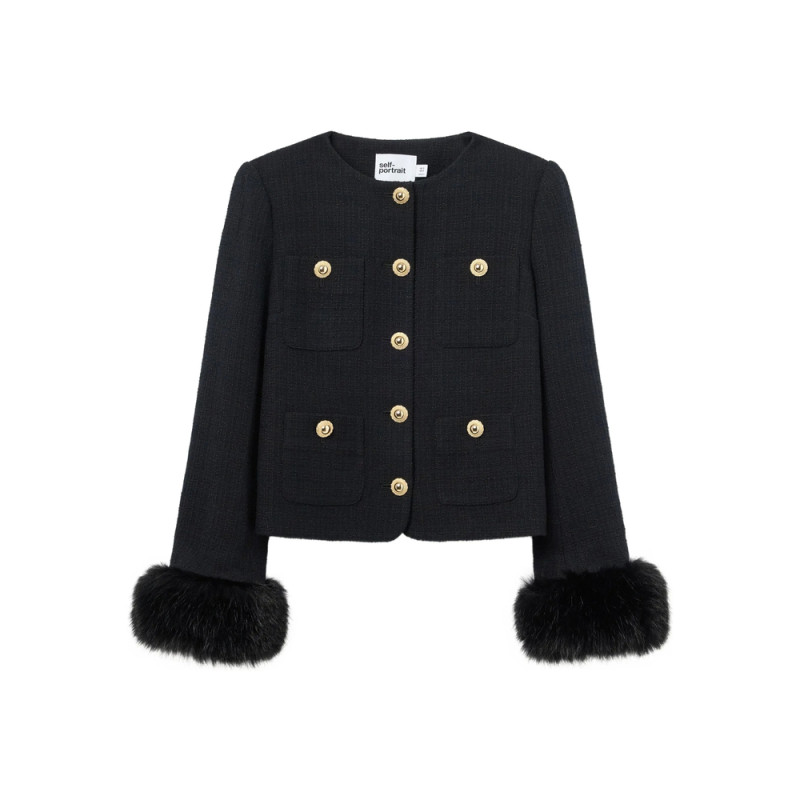 Self-portrait Faux Fur-cuff Buttoned Jacket