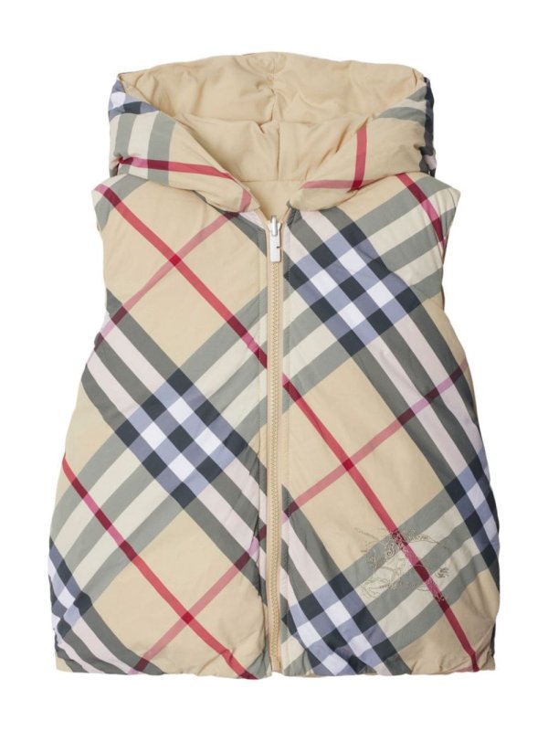reversible check nylon padded gilet