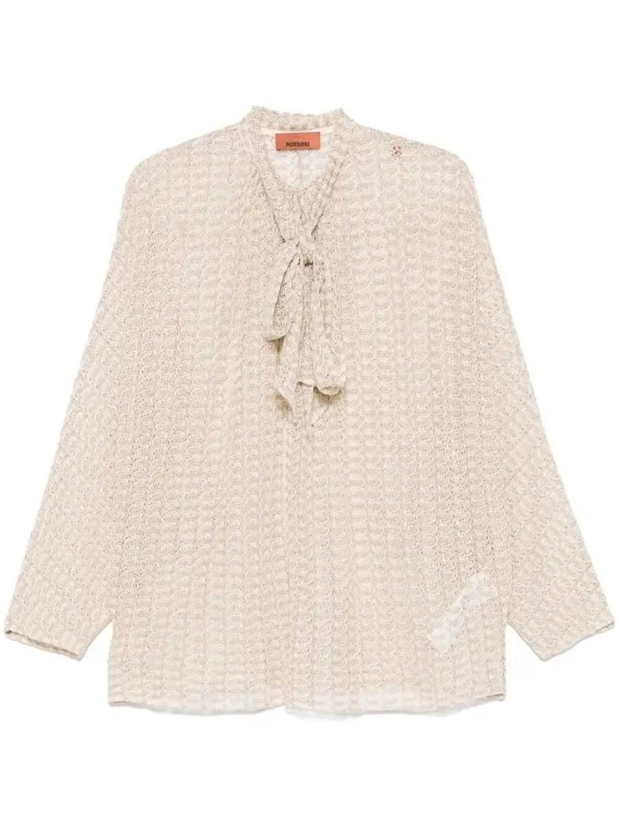 sash-collar lamé blouse