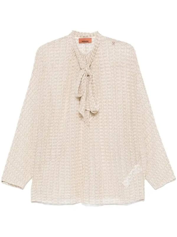 sash-collar lamé blouse